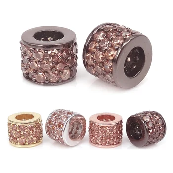 

New Micro Pave Champagne CZ Zircon Round Tube Beads Fits For DIY Original Anil Arjandas Bracelets Bangles Jewelry Spacer Bead