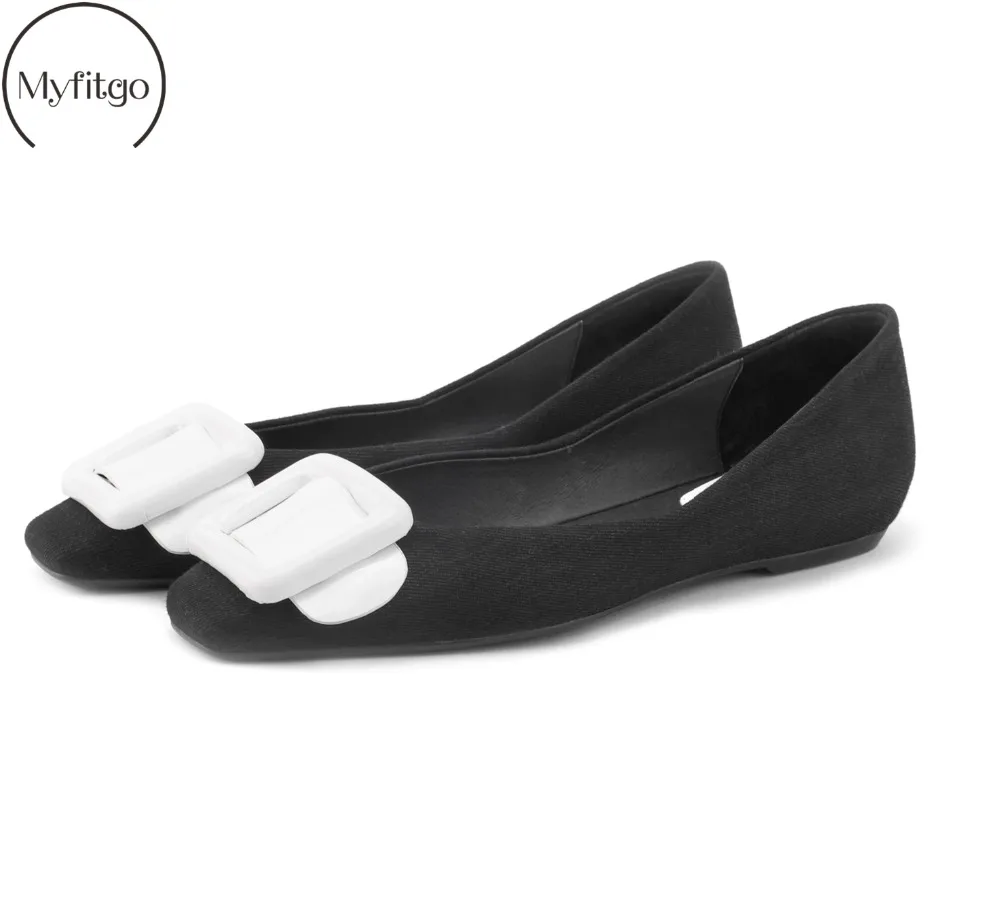 

Myfitgo Flat Loafers Women Outside Slip on Shoes Girl Denim Square Toe Ballet Flats Fashion Casual Leisure Shoes Buckle Leather