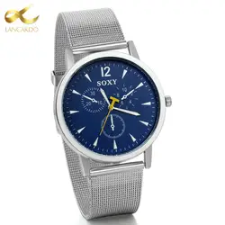 Lancardo новый синий простой Стиль Для мужчин Часы бренд Повседневное Водонепроницаемый кварцевые часы Для мужчин Сталь ремень Бизнес