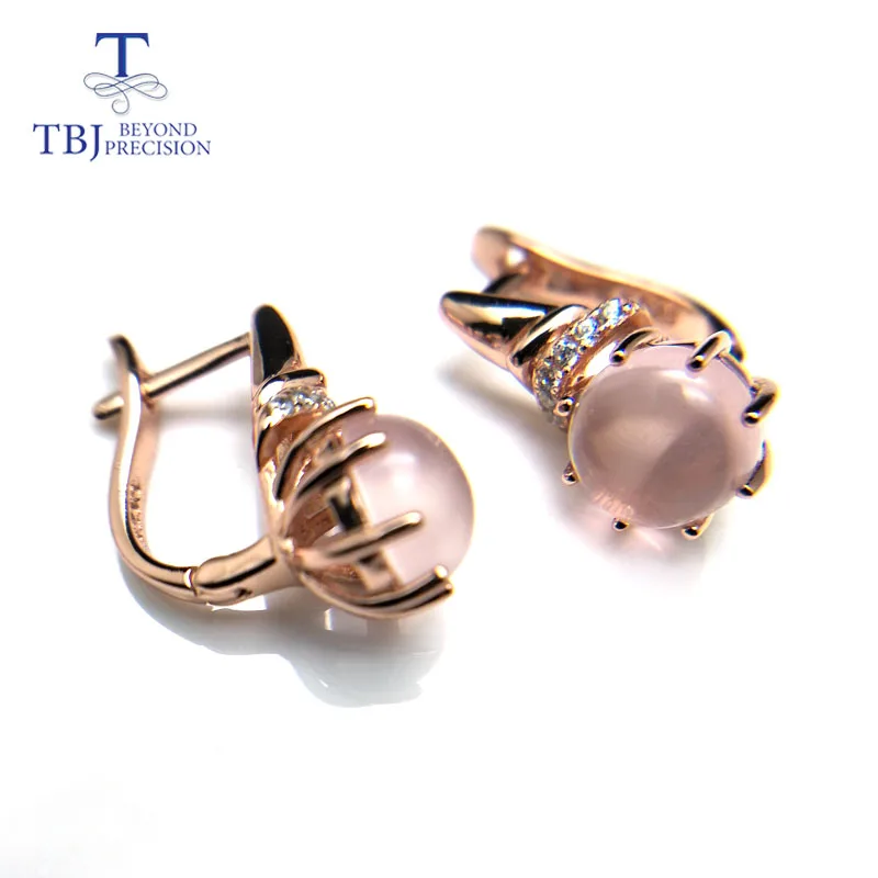TBJ натуральный круглый розовый кварц 8 мм 4ct драгоценный камень застежка серьги