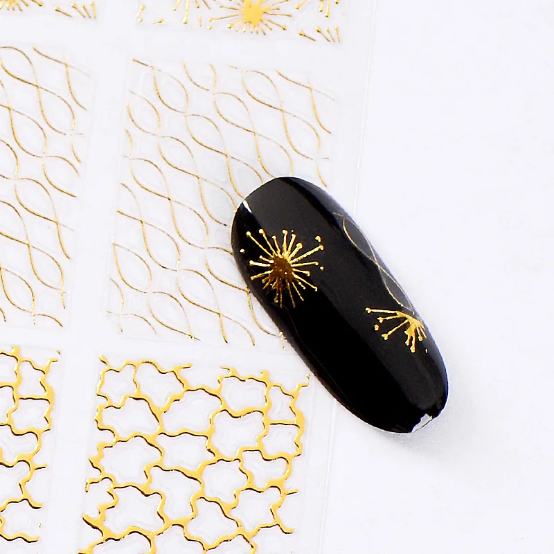 1 лист золотых полос 3D стикер для ногтей геометрический узор Сердце Звезда волна переводная наклейка s DIY Украшение для ногтей - Цвет: M32872