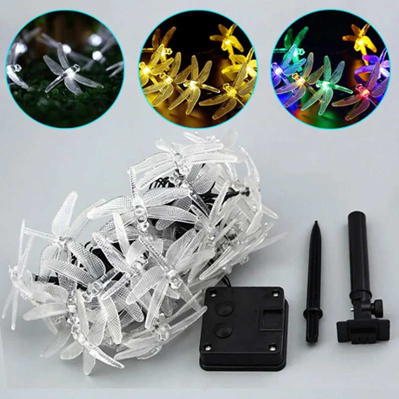 Solar Christmas Lights 20 LED Solar Dragonfly Fairy String Lights for Xmas Party garden Decorations Outdoor Solar Powered Lamp  (4)