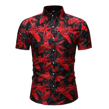 

2019 New Summer Mens Short Sleeve Beach Hawaiian Shirts Cotton Casual Floral Shirts Regular Plus Size 3XL Mens clothing Fashion