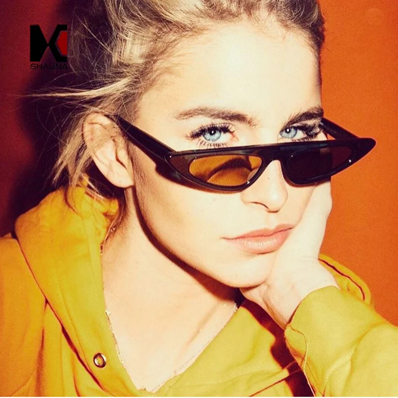 SHAUNA Flat Top Women Small Cat Eye Sunglasses Metal Hinge Fashion Glasses UV400 Protection