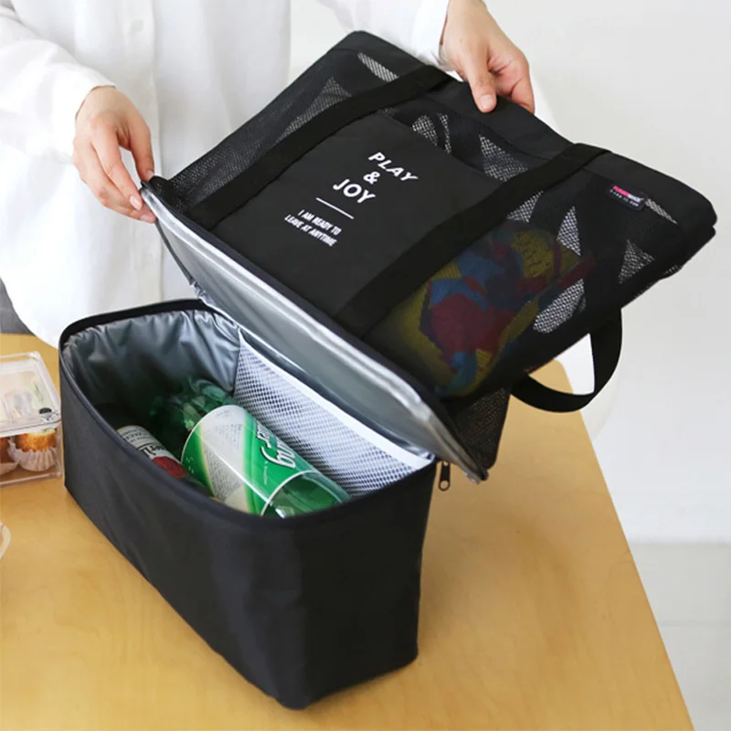 

Fashion Black Outdoor Travel Picnic Storage Bag Hand Shoulder Shoulder Insulation Picnic Bag Double Insulation Cold Pack Ice