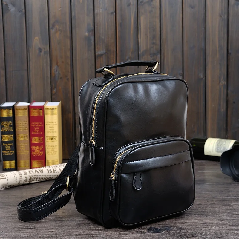 Small daypack Black Travel Laptop Backpack mochila Men's Leather