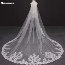 Настоящая фотография шикарная кружевная кромка с блестками 3 метра Длинная свадебная вуаль с расческой Роскошная длина собора белая слоновая кость для новобрачных вуаль