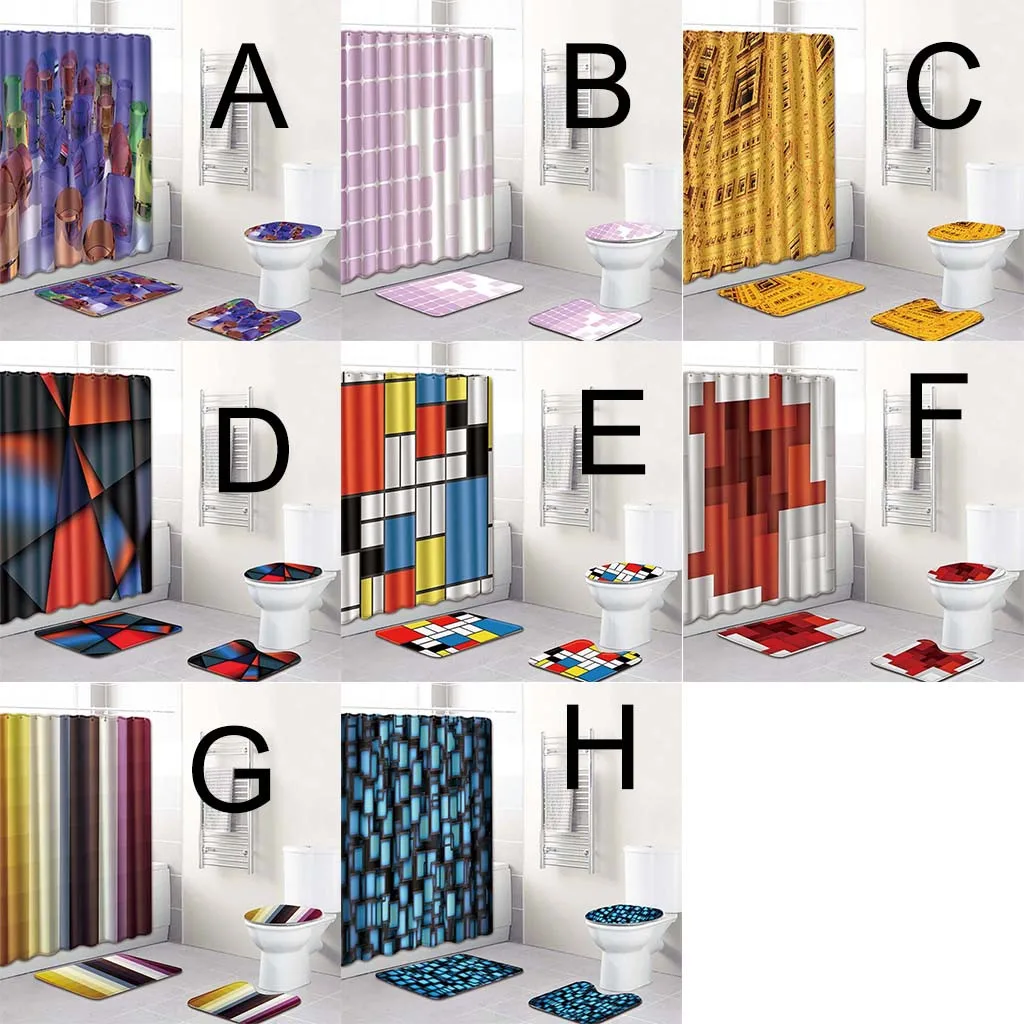 

ISHOWTIENDA 4PCS Non Slip Bath Rug Toilet Polyester Cover Mat Set Shower Curtain For Bathtub Bathroom Decor