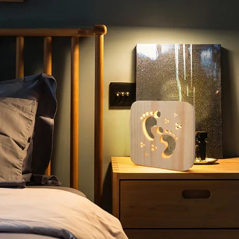 

Wooden Little Feet Night Light Children's Bedroom Decoration Warm Light LED USB Desktop Decorative Table Lamp Children's Gifts