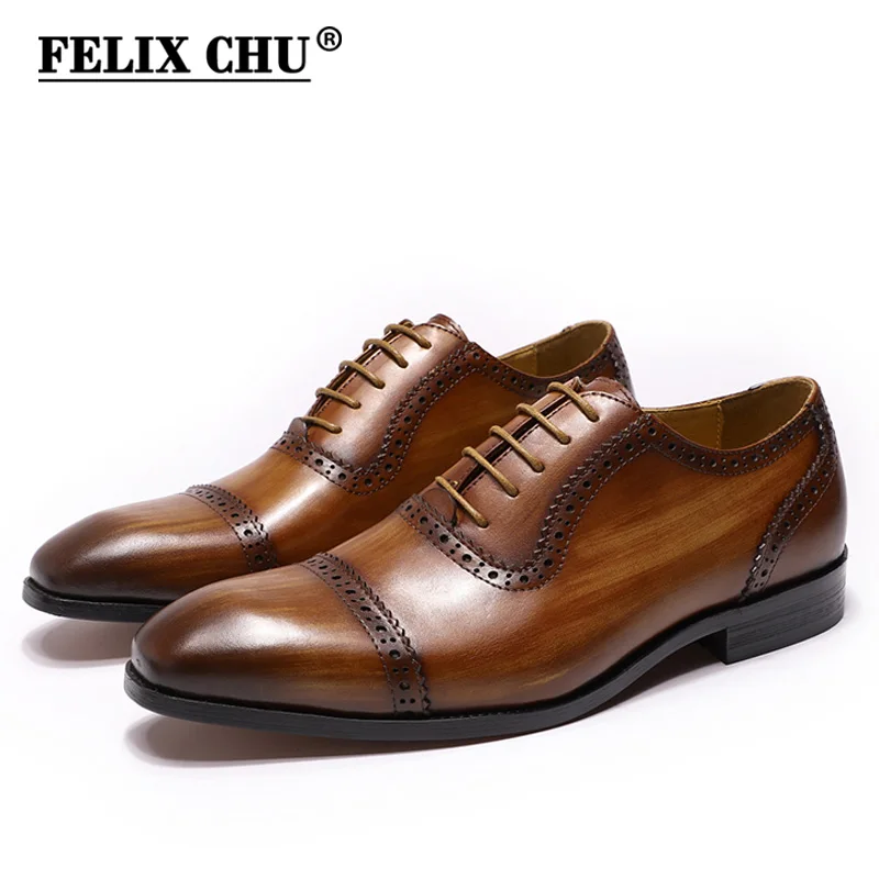 Felix Chu Genuine Leather Oxford Shoes For Men Cap Toe Brogue