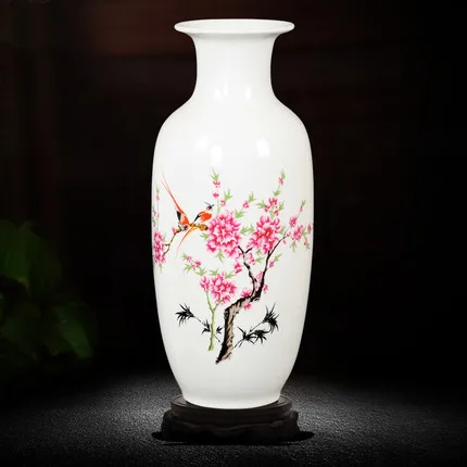 Jingdezheng винтажная китайская ветровая керамическая ваза для украшения дома, белая фарфоровая Цветочная емкость, винтажные цветочные вазы для дома - Цвет: with base