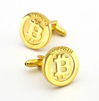 Mannen Bitcoin Manchetknopen Koper Materiaal Gouden Kleur