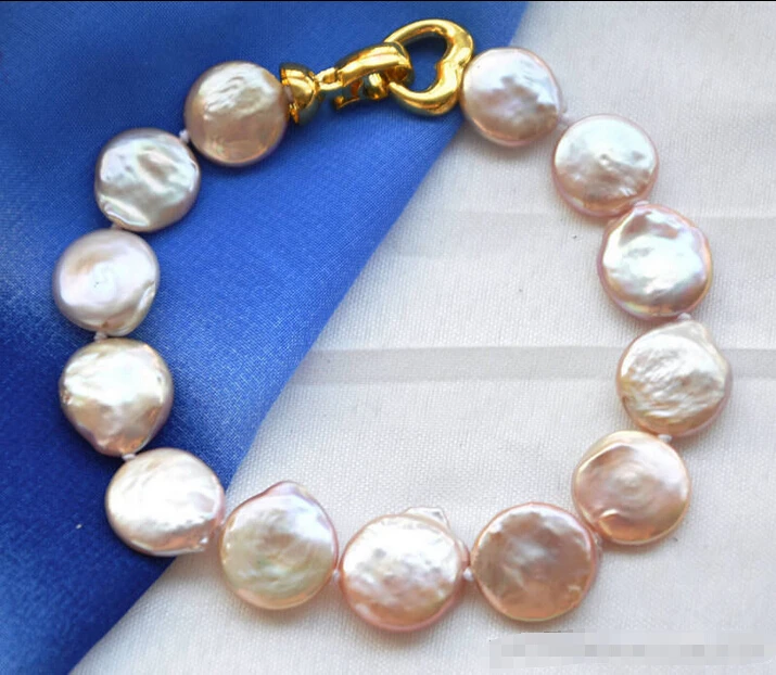 

z5577 8" 14mm lavender coin freshwater pearl bracelet @^Noble style Natural Fine jewe SHIPPING new >>-hot