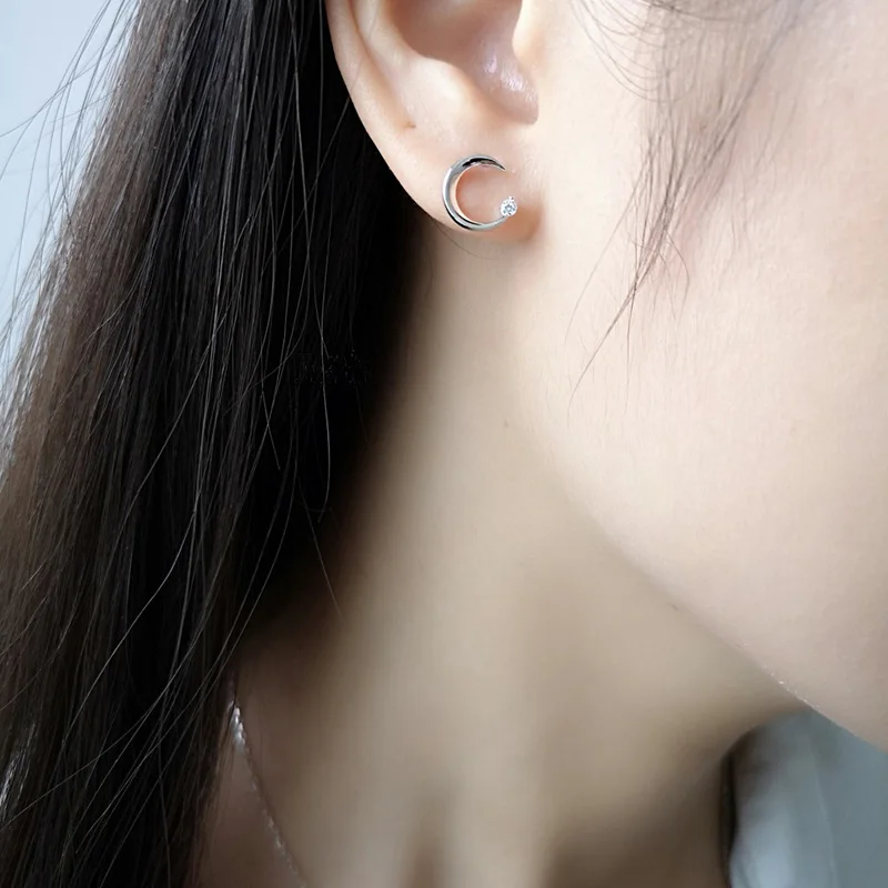 

charms cubic zircon jewelry Geometric bohemian moon shaped earrings fashion S925 sterling silver Stud Earrings for women