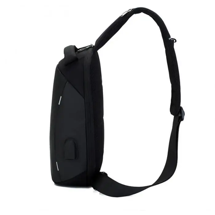 Men’s Simple Casual Style Outdoor Sports Shoulder Bags Multifunction Large Capacity USB Charging Waterproof Chest Bag