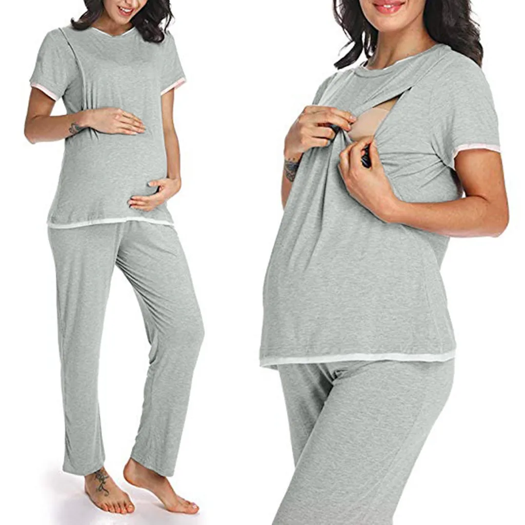 Maternity Set Pregnant Postpartum clothes Premama Cotton Short Sleeve Top&pants Spring maternity suit combinaison pantalon femme