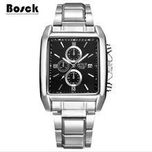 BOSCK Marque Militaire Quartz Sport Mens Watch Carré Bracelet En Acier Inoxydable Montres Casual Montre-Bracelet En Acier Plein Hommes Montre Montres