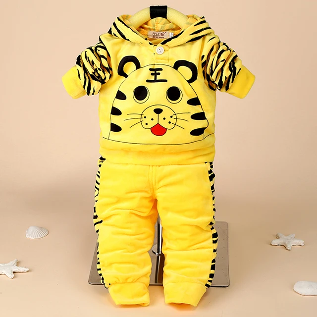 Демисезонный Одежда для новорожденных комплект одежды с милым рисунком «Микки Маус» с плюшевой подкладкой с капюшоном для детей спортивные костюмы для мальчиков и девочек детские комбинезоны для малышей, детская одежда - Цвет: Yellow