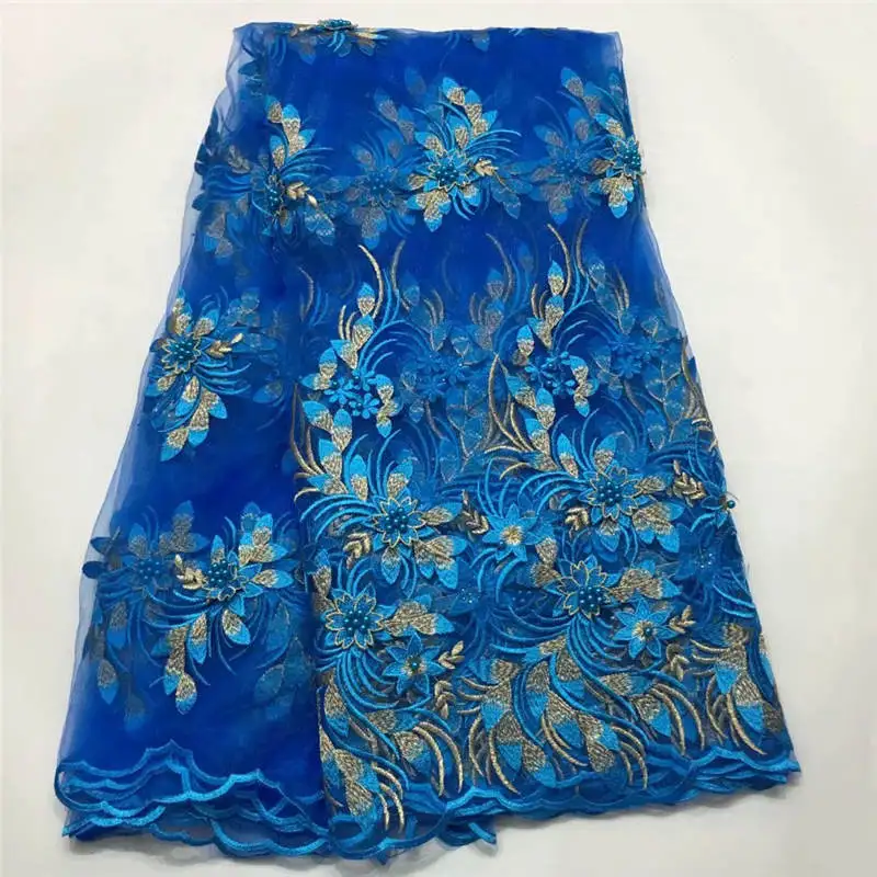 

ZQM!Royal blue african lace fabric 2019 high quality lace french mesh fabric beaded stones nigerian swiss lace fabrics ! J41902