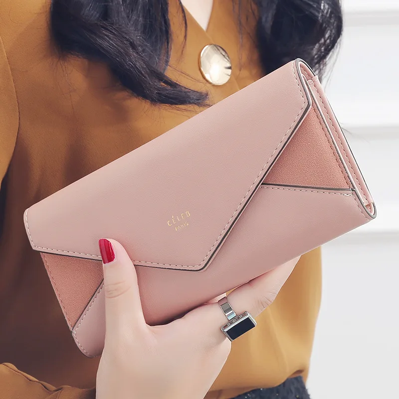Pink Новинка, Стильный дизайнерский клатч-конверт, кошельки для женщин, с застежкой, с карманом для монет, с отделением для карт, женские кошельки, Длинный кошелек для девушек - Цвет: Pink