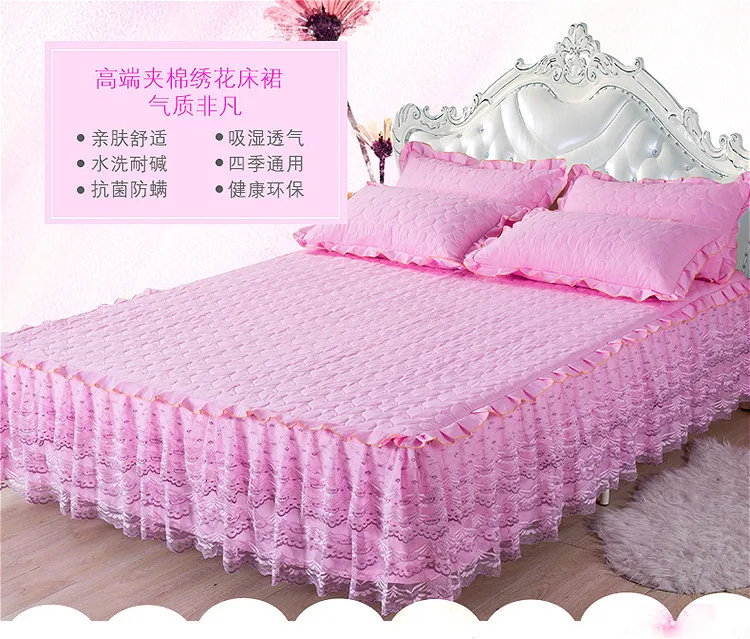 Комплект постельного белья из хлопка розового, фиолетового, серого цветов, односпальная двуспальная кровать, юбка, чехол для матраса, юбка для кровати, покрывало для принцессы