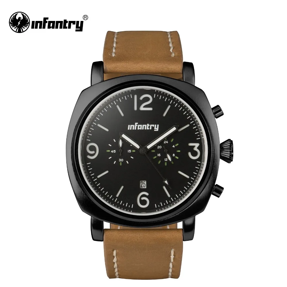 

INFANTRY Sport Watch Brown PU Leather Luminous Date Display Quartz Tactical Outdoor Men Military Watches Relogio Masculino