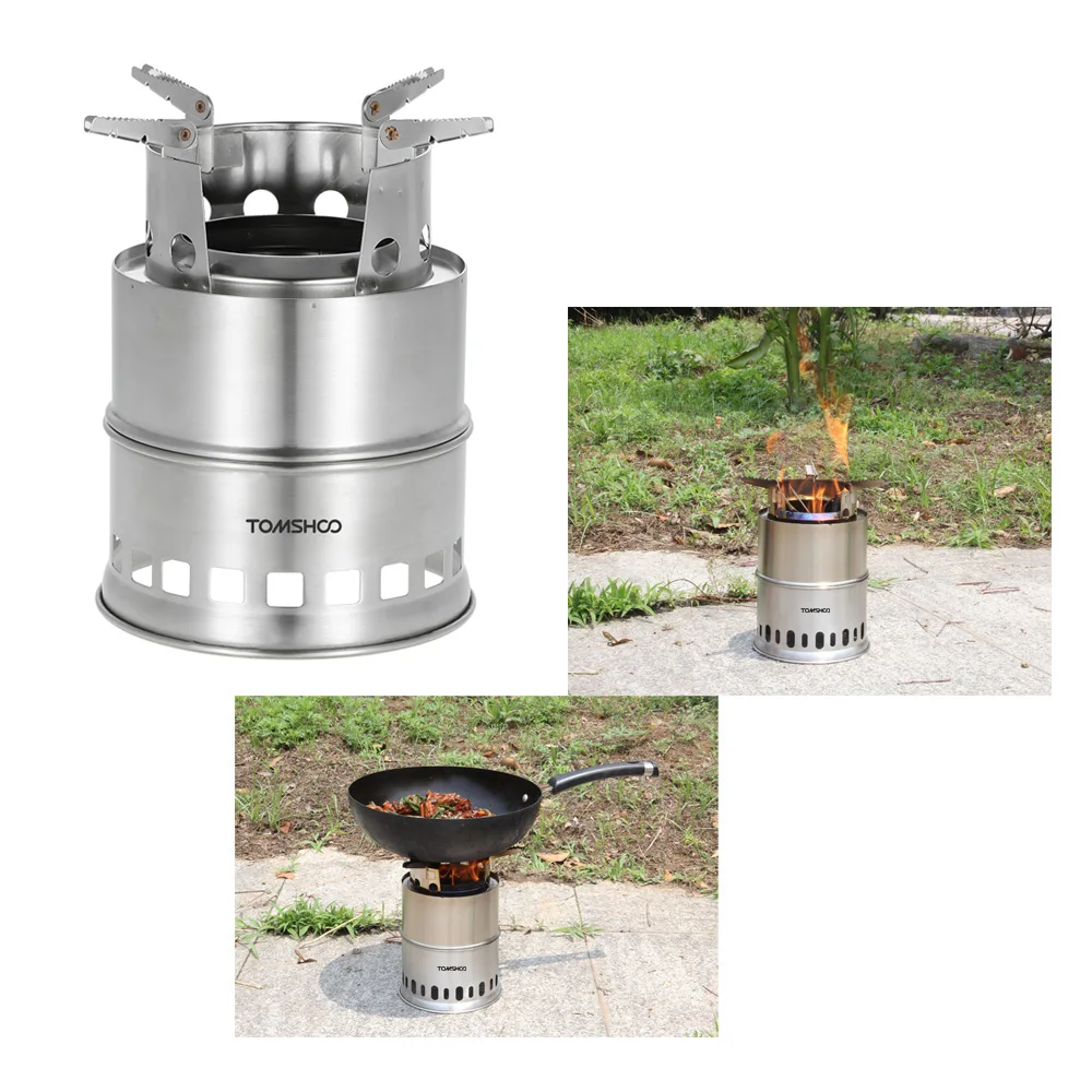 TOMSHOO Portable Stainless Steel Wood Burning Camping Stove Solid