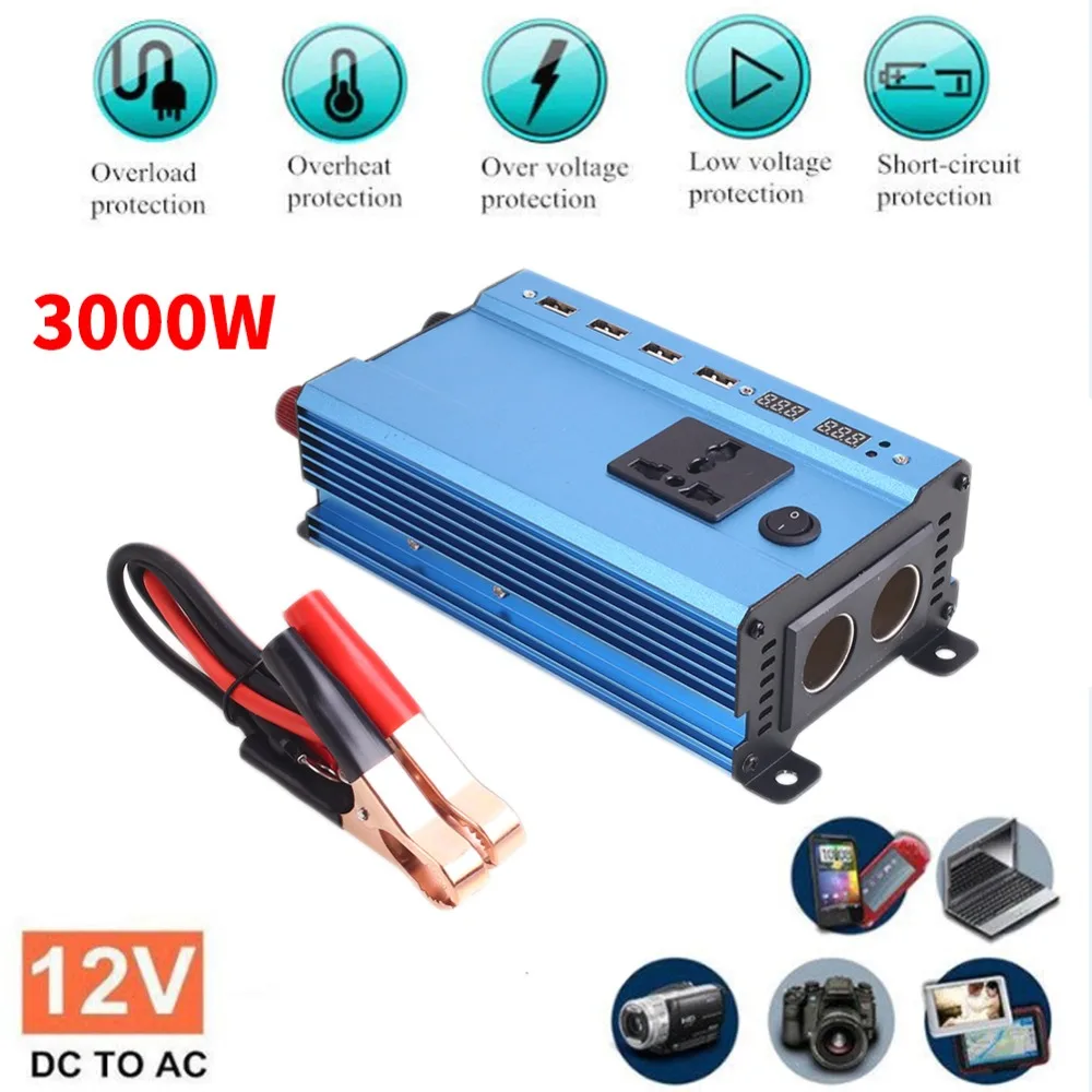 

Car Inverter 3000W Watt Power Inverter DC 12V to AC 220V Truck RV Pickup Converter Voltage Transformer Vehicle Pure Sine Wave