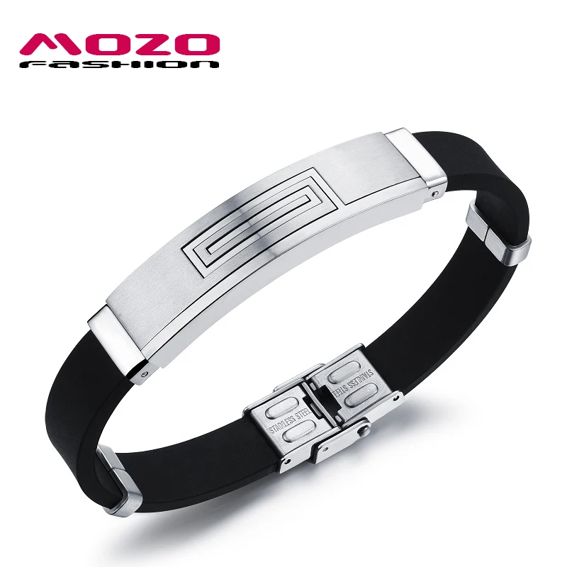 MOZO FASHION Men Jewelry Silicone Rubber Wristband Bracelet Silver/Gold