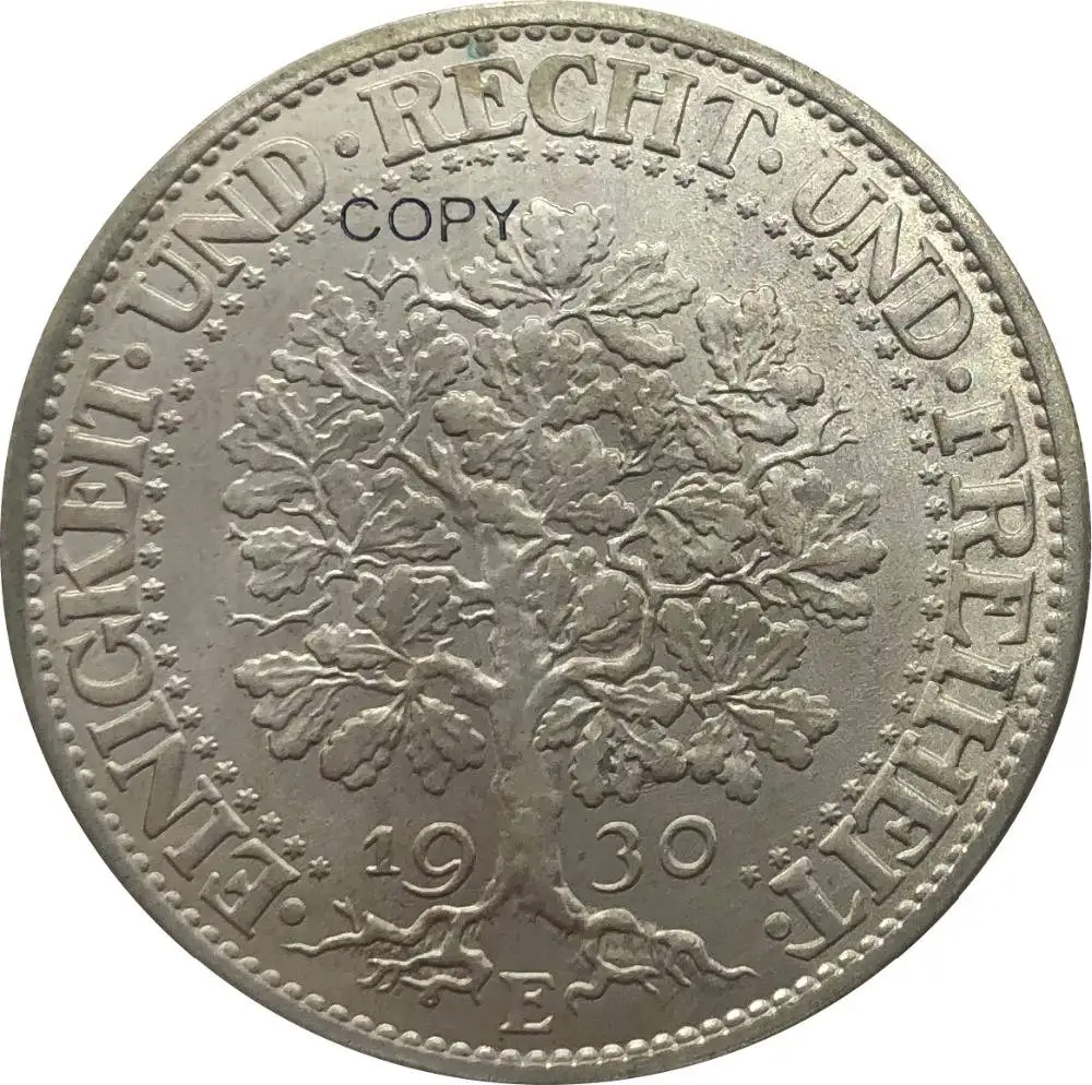 Germania 1930 E 5 Reichsmark Helmet Es Empire Moneta Da Copia In Ottone Placcato Argento Con Bordo Arrotondato