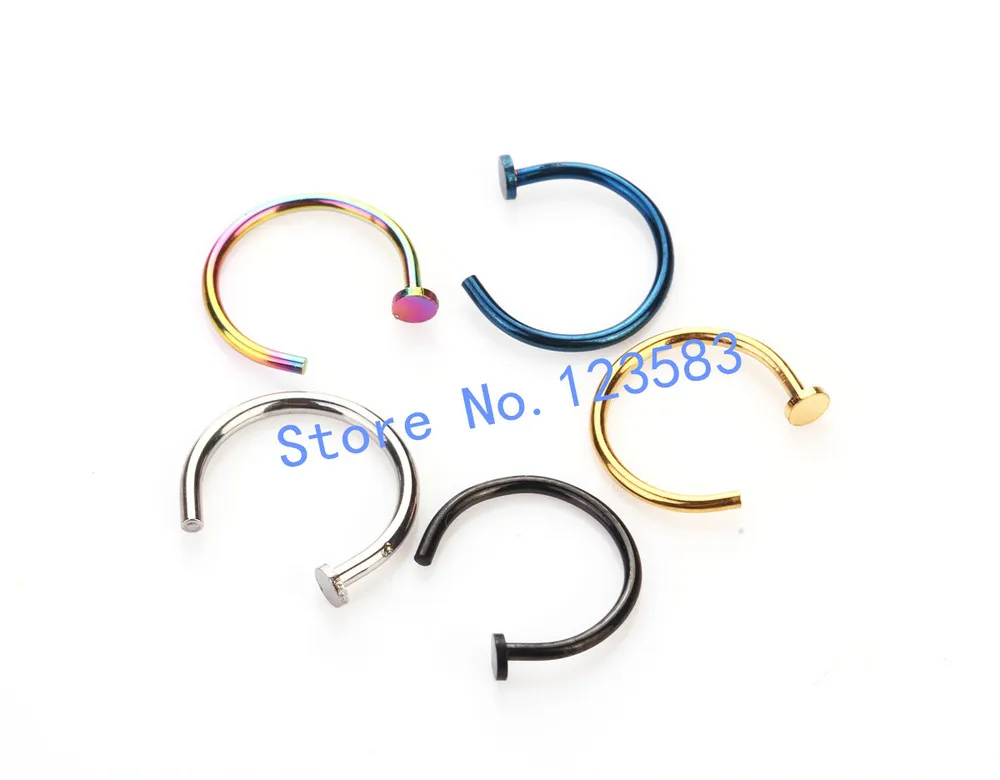 

1PCS Hoop Nose Rings Stud Medical Titanium Fashion Body Piercing Jewelry Nickel Free 20G 18G Black Gold Sliver Blue Rainbow Hot