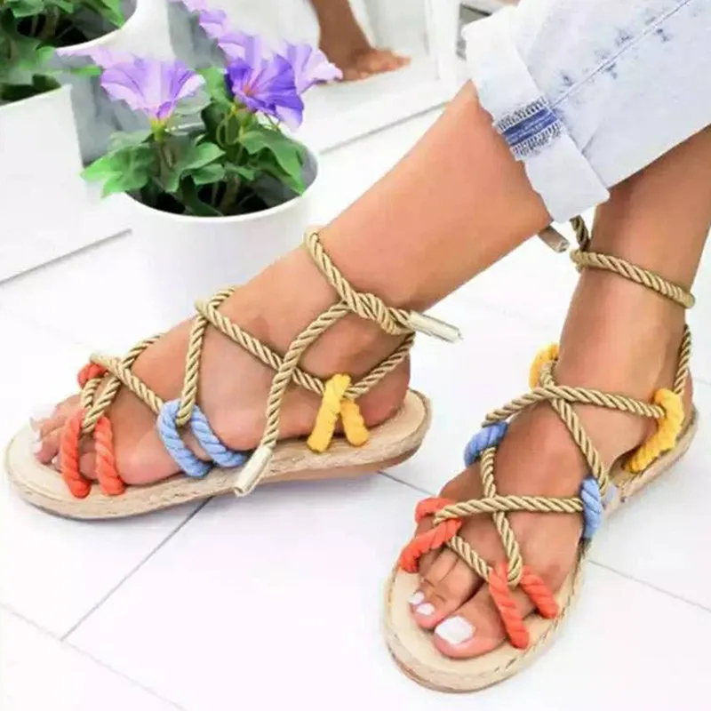

Summer Women Sandals Bohemia Gladiator Lace Up Platform Ankle Mixed Color Heel Ladies Shoes Wedding Pumps Sandalias Mujer 510W