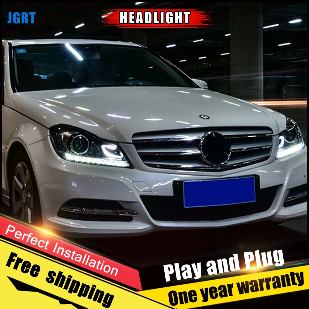 Billige 2PCS Auto Stil LED scheinwerfer für Benz W204 2011 2014 für W204 kopf lampe LED Objektiv Doppel Strahl h7 HID Xenon bi xenon objektiv