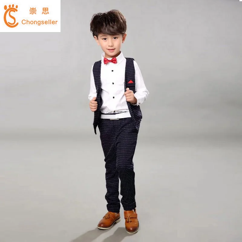 

3-14T Baby Boys Pants Vest Suit 2018 New Cotton Polka Dot Kids Suits Wedding Party for Boy Infantil Chlidren Clothing