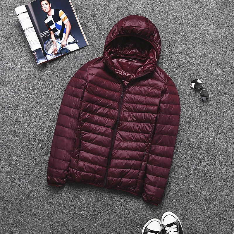 Autumn and Winter New Men's Fashion Boutique Solid Color Light and Thin Casual Hooded Collar Down J