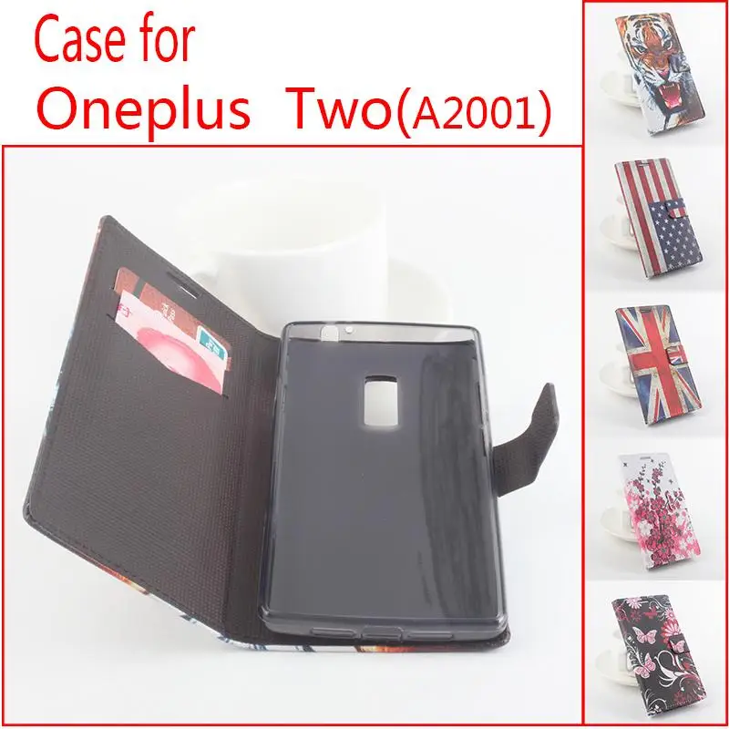 

Lingmao Brand Mobile Phone Cases Genuine Leather Case For Oneplus two A2001 Wallet Stand With Card Slot Cover