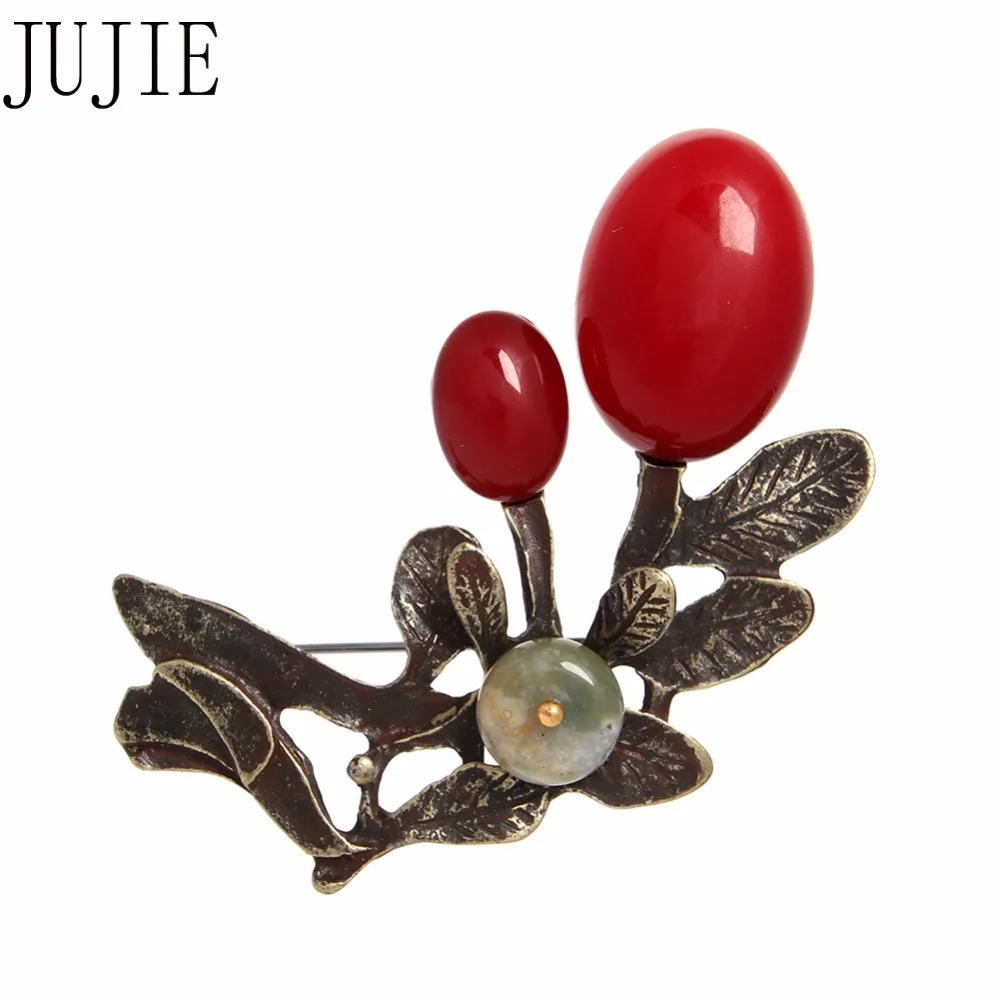 

JUJIE Vintage Resin Flower Brooch Pin Gifts Camisas Muje Plant Jewelry Dropshipping