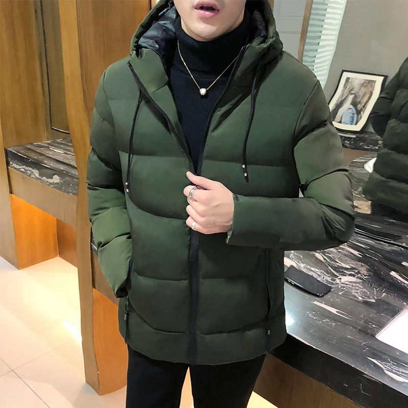 

Winter Man Coat Stand Collar Solid Color Men's Hooded Parkas Coats Windproof Keep Warm Comfortable Men's Parkas Coats