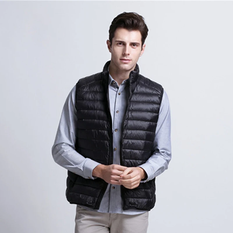 2019 Spring and Autumn New Boutique White Duck Down Slim Men's Casual Down Jacket Thin Male Solid C