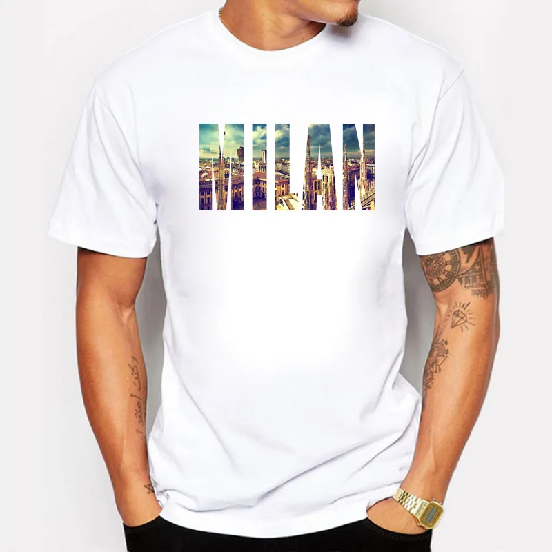 Брендовая одежда мужская футболка Международная мода столица Милан город дизайн принты Фитнес хип хоп мужские футболки camiseta