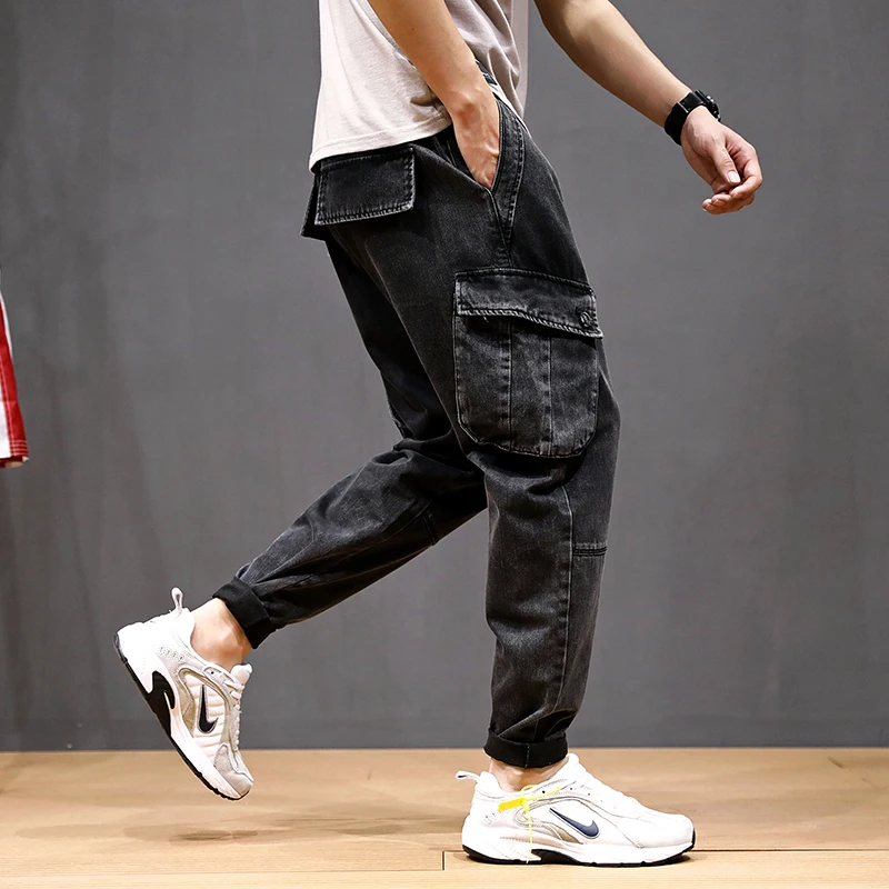 Fashion Streetwear Men Jeans Loose Fit Big Pocket Denim Cargo Pants Small Leg Harem Jeans Spliced Designer Hip Hop Jeans Men Fashion Streetwear Men Jeans Loose Fit Big Pocket Denim Cargo Pants Small Leg Harem Jeans Spliced Designer Hip Hop Jeans Men