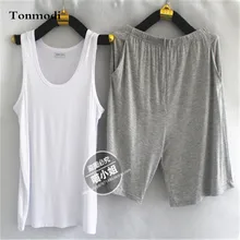 Жилет пижамы для мужчин шорты хлопок летняя одежда для сна тонкий модальный пижамный комплект мужские пижамы, одежда для отдыха без рукавов