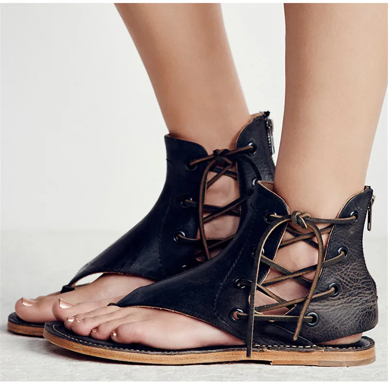 

Women Sandals 2019 Summer Shoes Woman Gladiator Sandals Vintage Beach Shoes Leather Flat Sandalias Mujer Plus Size Flip Flops
