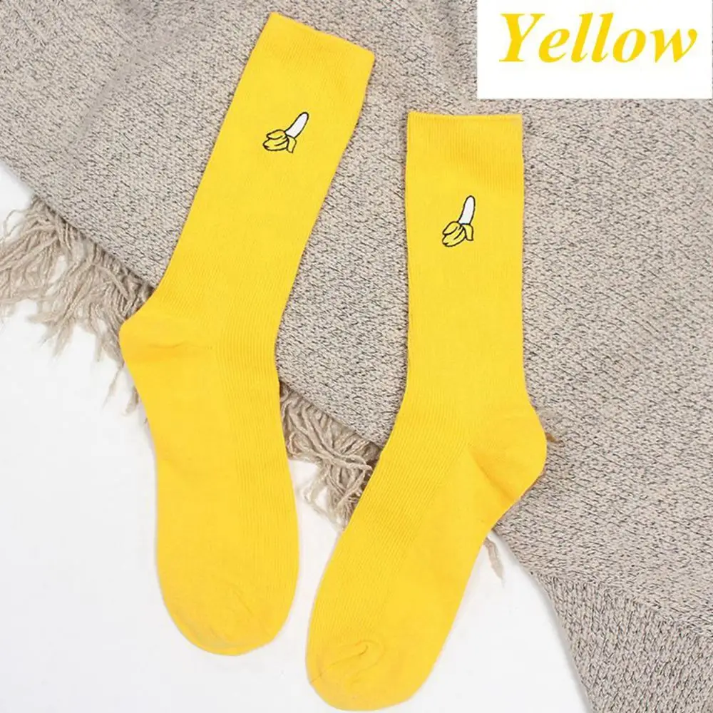 1 пара, милые кавайные носки для девочек с мультипликационным принтом «фрукты», «авокадо», «банан», «вишня», «персик», «Харадзюку», забавные носки с вышивкой - Цвет: yellow