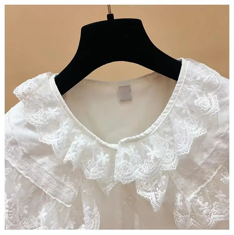 Женщины весной блузка белая рубашка длинный рукав хлопок женские топы и блузки кружева причинной женщин рубашки моды Блузы 2155 50