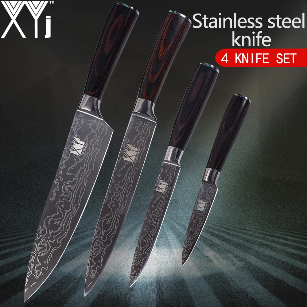 XYj Brand 7Cr17 Stainless Steel Kitchen Knife Damascus Veins Pattern