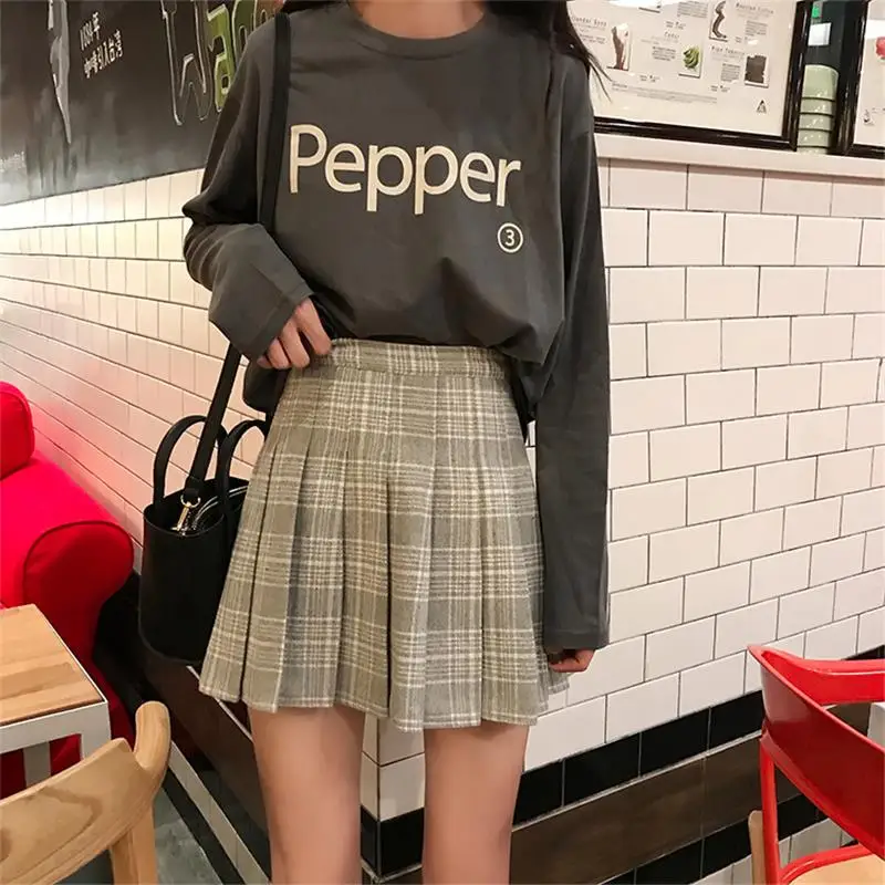 19 春の新作シックな女性のハイウエストチェック柄女性のスカートすべてマッチ学生ガールプリーツスカート スカート Aliexpress