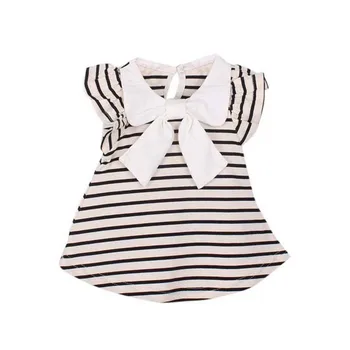 

Baby Kid Girl Princess Dress Stripe Bow Party Gown Casual Dress 0-4Y