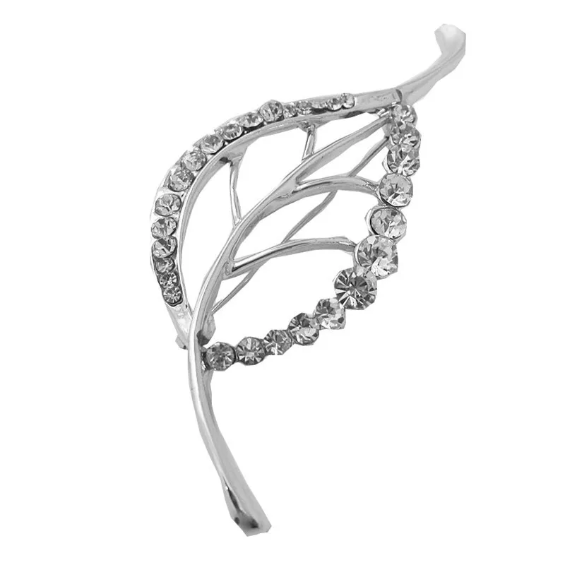 OneckOha Fashion Rhinestone Leaf Brooch Pin Garment Accessories Silver