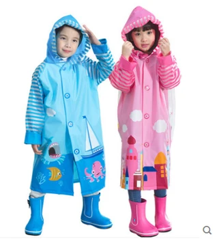 

Long Kids Raincoat Blue Pink Cartoon Boys Children Waterproof Jacket Girls Clothes Baby Impremiable Rainwear Rain Gear LZO049